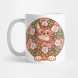 Shy Kitten Hiding in Flowers Mug